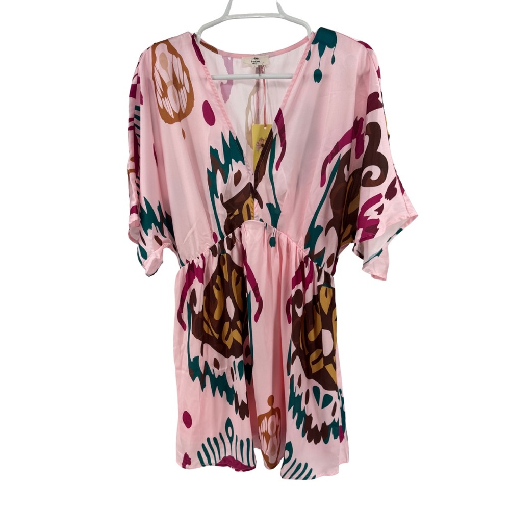 Entro Multicolor Abstract Dress cover up tunic babydoll L pink lightweight